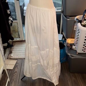 Vintage white petticoat Maxi circle Skirt Tiered drawstring lace trimmed skirt